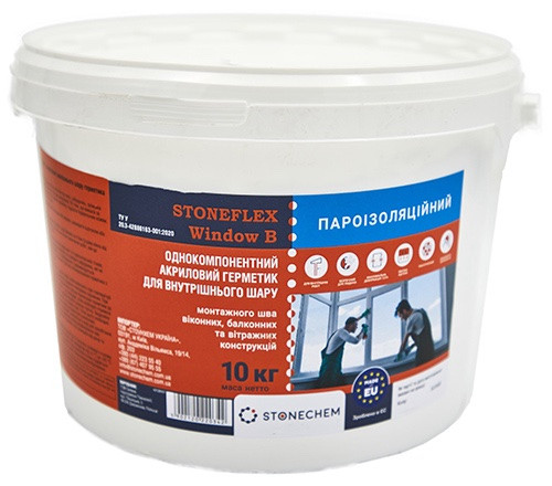 Акриловий герметик для вікон Stoneflex Industry Window B для внутрішніх робіт 10 кг