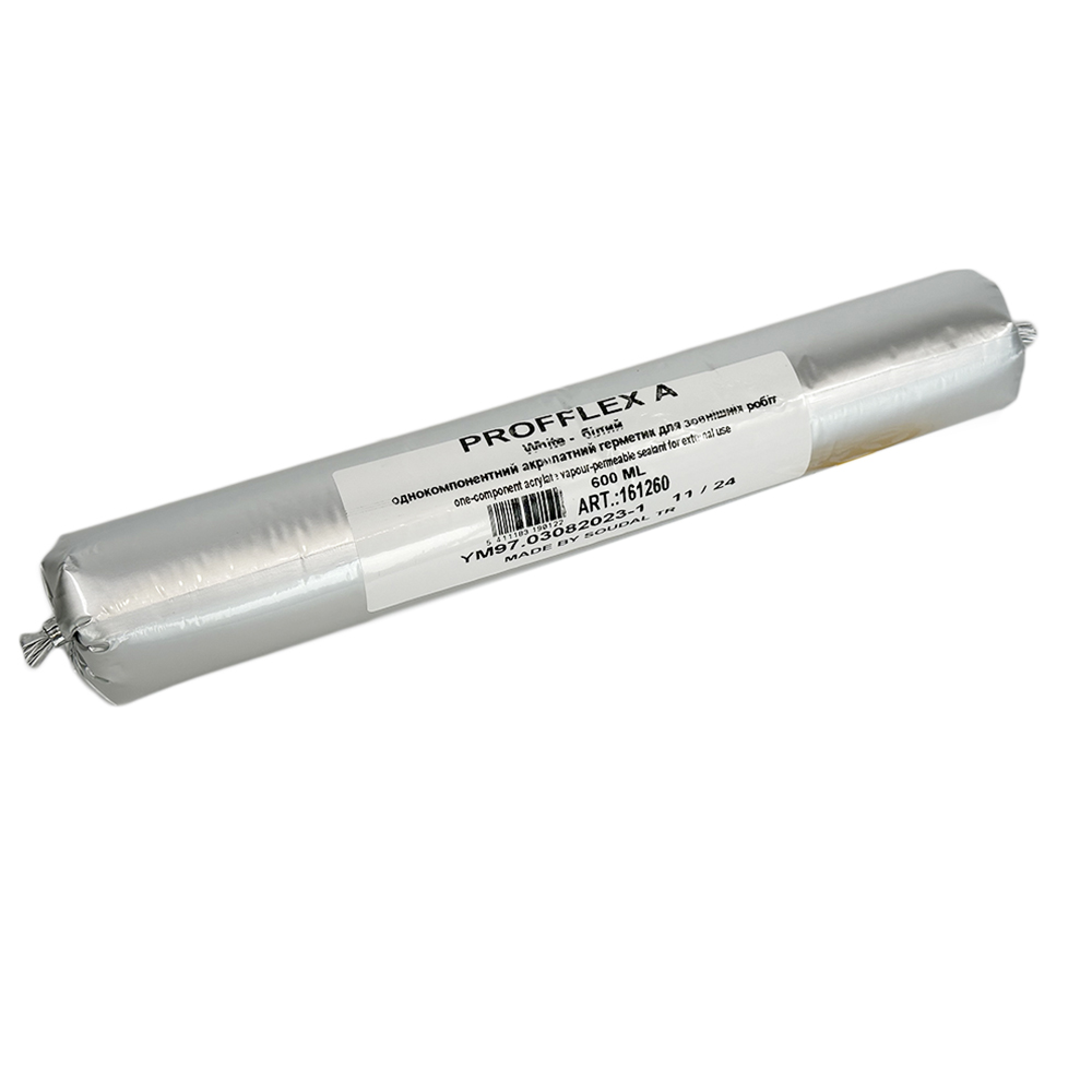 Герметик однокомпонентний акриловий віконний Profflex А для зовнішнього використання, білий, 600 мл